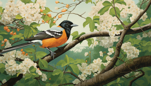 Beautiful Baltimore Orioles searching for insects