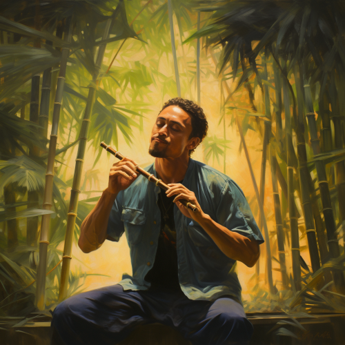 Bamboo flute player artwork Bamboo flute player artwork