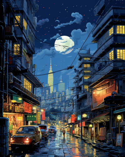 Bangkok night cinematic view Studio Ghibli