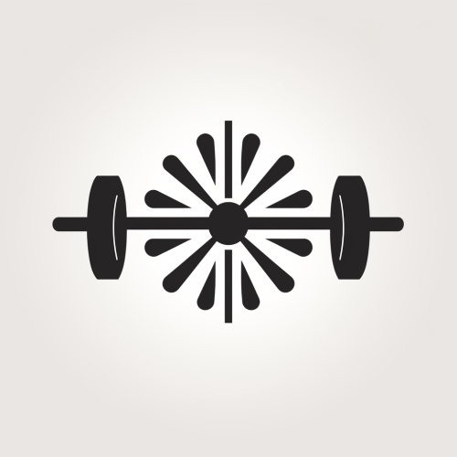 Barbell icon on black and white screenprinted tee