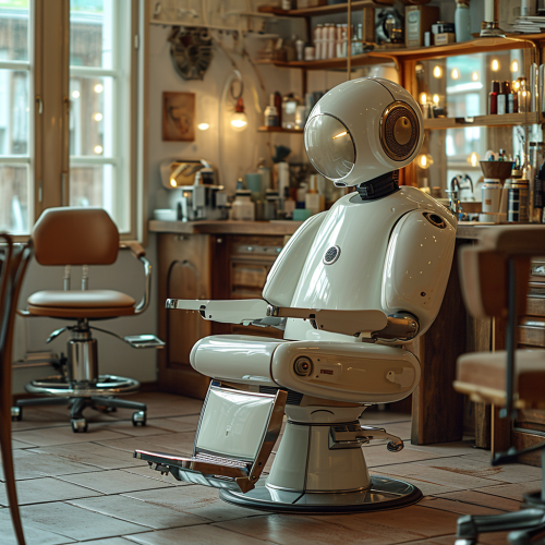 Barber shop robot giving haircut