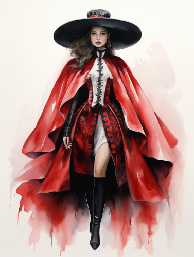 Red and Black Baroque Cape and Hat Costume