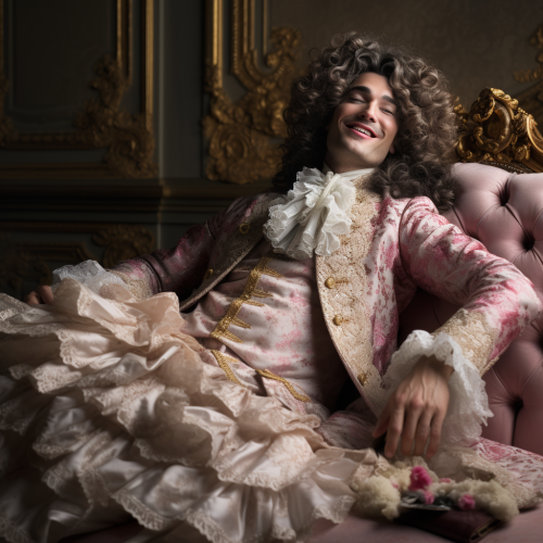 Male in Rococo Baroque Dress Laughing Male in Rococo Baroque Dress Laughing