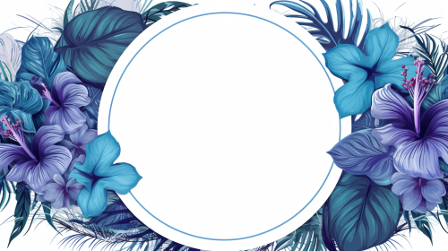 Baroque frame with tropical plant and blue flowers