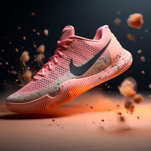 Stylish basketball shoe on peach backdrop Stylish basketball shoe on peach backdrop
