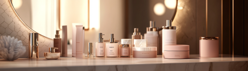 Stylish bathroom with cosmetic products