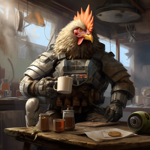 Armored Battle Chicken with Coffee