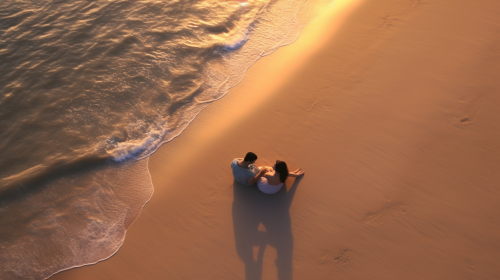 Loving couple enjoying beach sunset