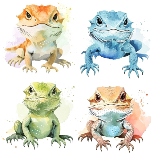 Cute bearded dragons cartoon illustration