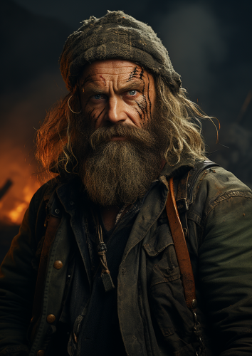 Bearded hillbilly fighting a tiger