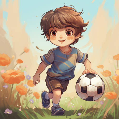 Boy playing football with a ball