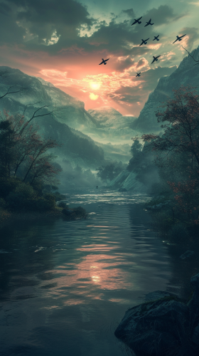 Dark and Colorful Landscape View in 3D