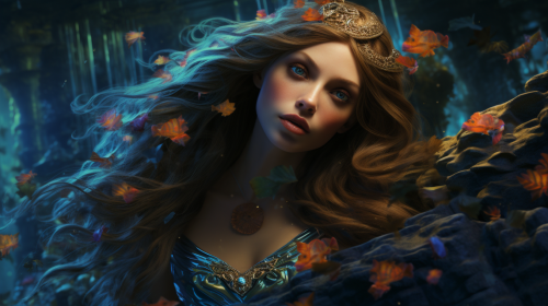 Gorgeous mermaid swimming in a fantasy pool