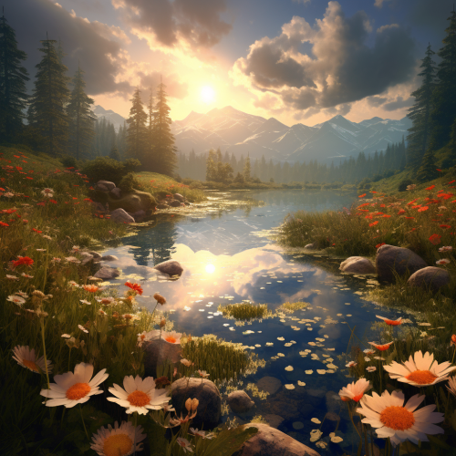 Serene nature landscape with photorealistic detail