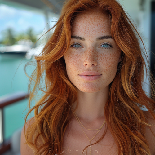 Beautiful redhead woman on yacht