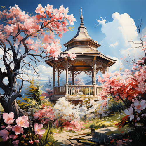 Beautiful spring flower garden painting