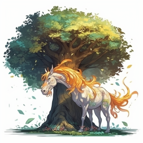 Beautiful tree with golden shiny unicorn