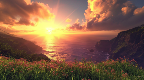 Hyperrealistic sunset view of Sao Miguel