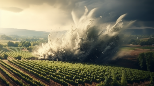 Cinematic view of vineyard amidst natural disasters Cinematic view of vineyard amidst natural disasters