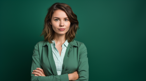 Image of beautiful web developer 35 Anna on green background