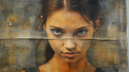 Beautiful woman with encaustic painting