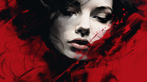 Beautiful woman with red scribble