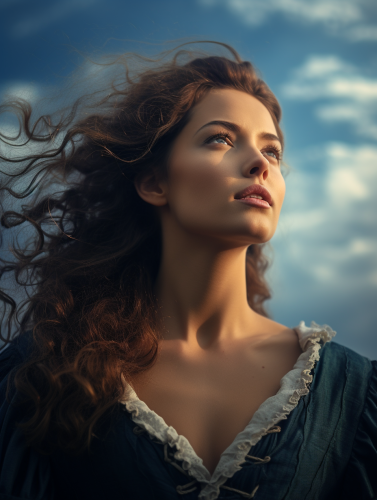 Beautiful woman hopping on sea sky