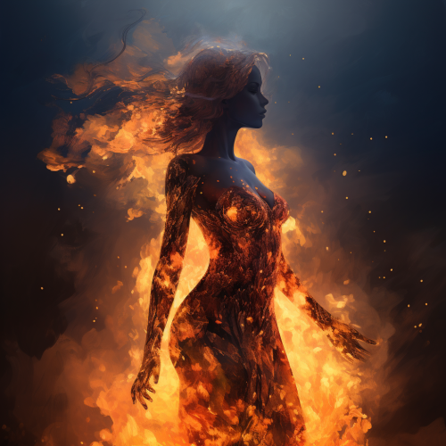 Silhouette of stunning woman amidst flames