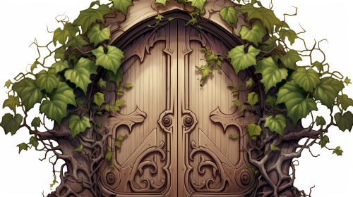 Detailed digital illustration of closed wooden doorways