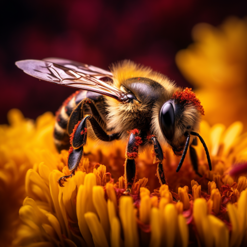 Bee sitting on flower with folded arms