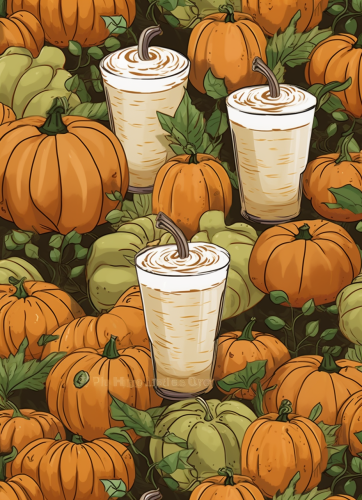 Beige seamless pattern with a pumpkin spiced latte Beige seamless pattern with a pumpkin spiced latte