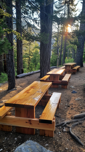 Benches in wilderness with trees