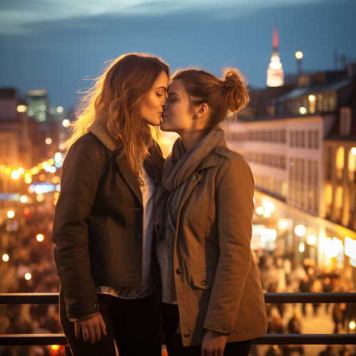 Two women sharing a heartfelt kiss in Berlin Two women sharing a heartfelt kiss in Berlin