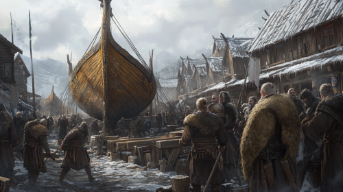 Berserkers building longship with pride