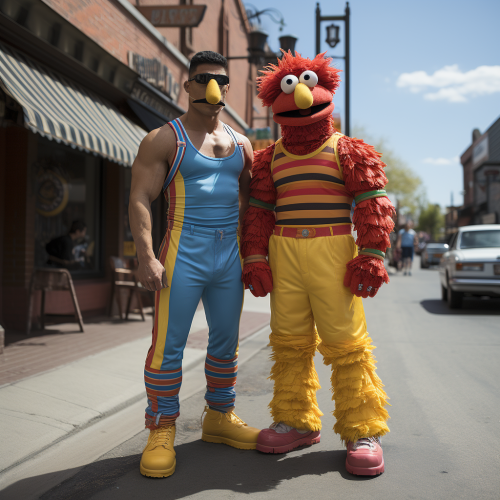 Bert and Ernie bodybuilders in raw style