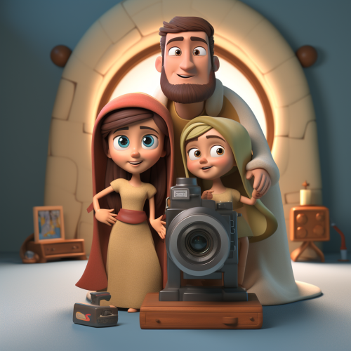 Video camera character capturing magical moment in Bethlehem