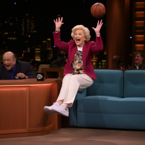 Betty White slam dunking in basketball game