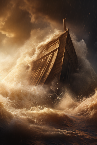 Dramatic biblical ark in storm waves Dramatic biblical ark in storm waves