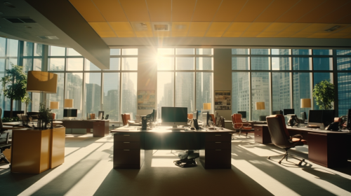 Modern interior design with sunlit office spaces