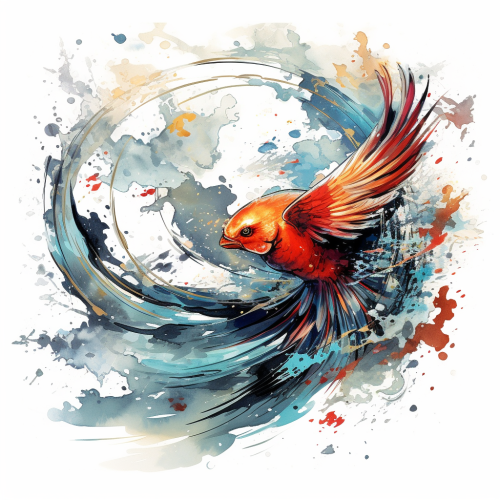 Bird and fish linked together in artwork Bird and fish linked together in artwork