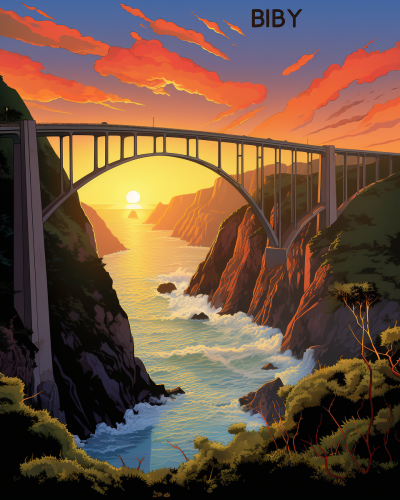 Colorful Bixby Bridge Comic Art
