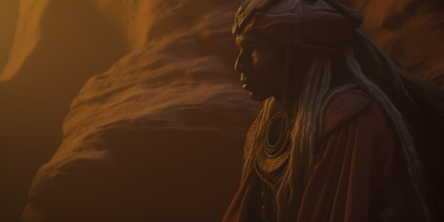 Bizarre Alien Tribal Leader in Martian Landscape