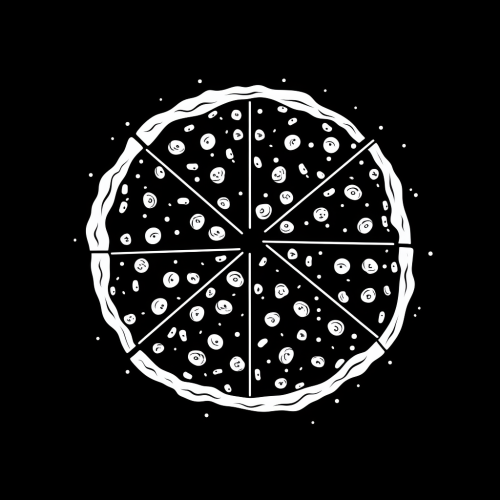 Minimalist black and white pizza slice illustration