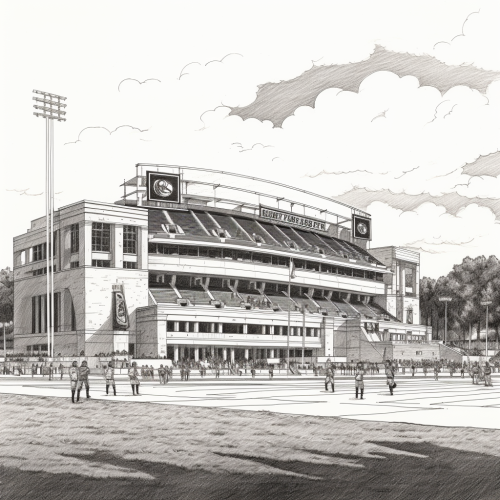Black and white sketch of Ben Hill Griffin Stadium