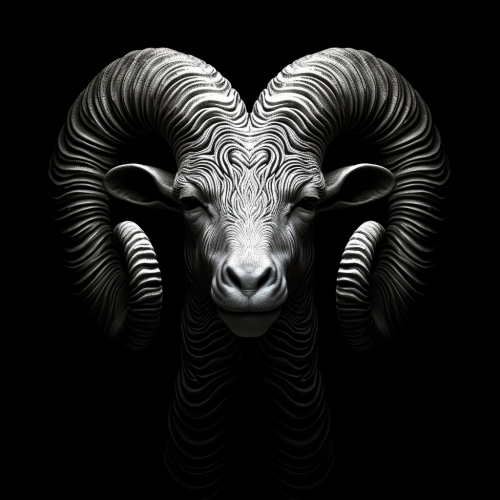 Hand-drawn black and white ram head