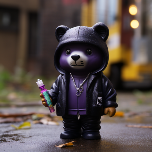 Black Bear in Purple Hoodie Smoking E-cigarette