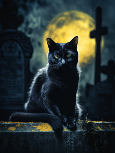 Black cat on tombstone at night Black cat on tombstone at night
