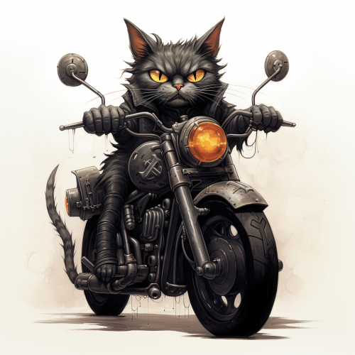 Cute black cat riding a Harley Davidson motorcycle