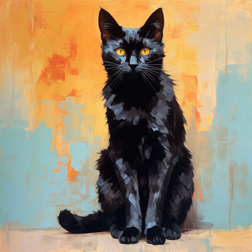 Cute black cat smiling oil painting