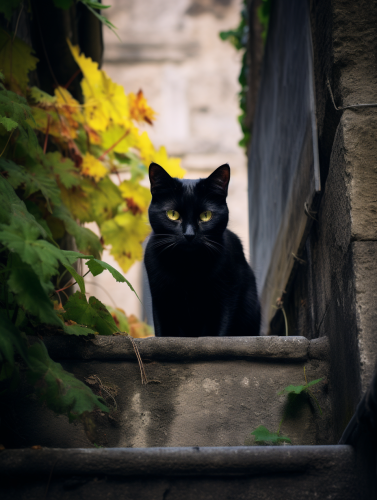 Black cat peeking through keyhole